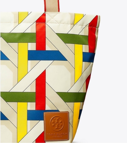 TORY BURCH Basketweave Printed Tote Bag Limited Edition French XL  AUTHENTIC - Picture 2 of 4